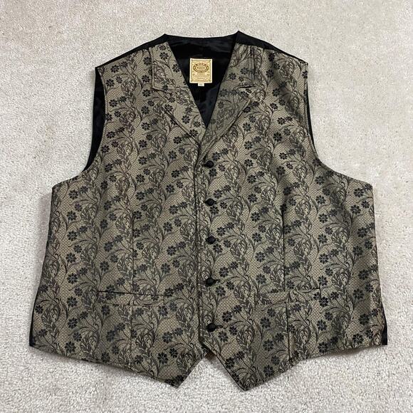 Wah Maker Vest Mens XL Gold Black Floral Brocade Western Frontier Made USA - Picture 1 of 8